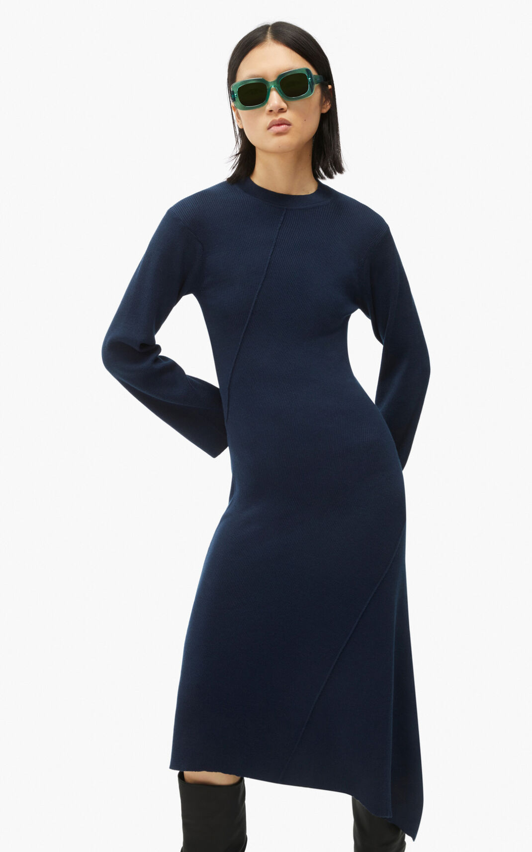 Robe Kenzo Femme Asymmetric midi Bleu Noir CEPRH-9271